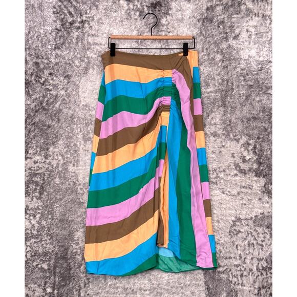 Tibi Skirt 8 Womens Midi / Maxi Colorful Striped Ruched - Picture 1 of 7